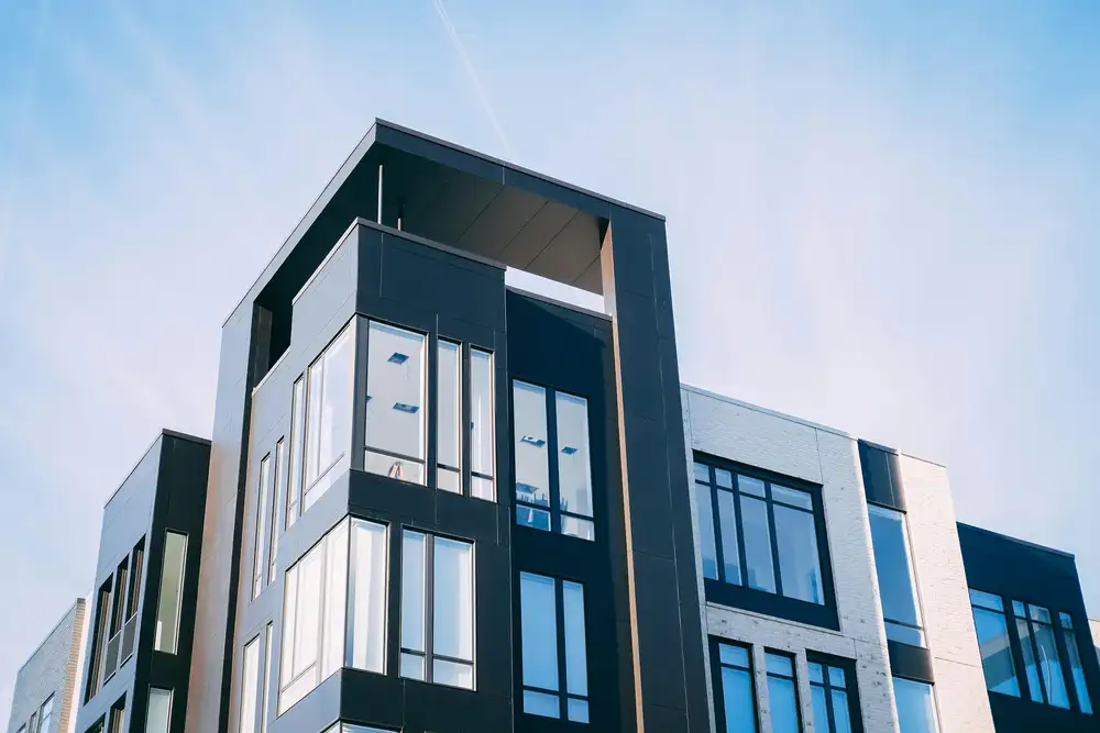 Commercial building with large glass windows